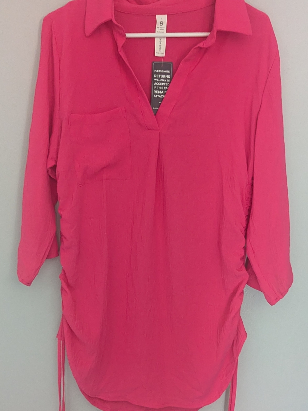 Women's Split V-Neck Pullover Blouse - Hot Pink